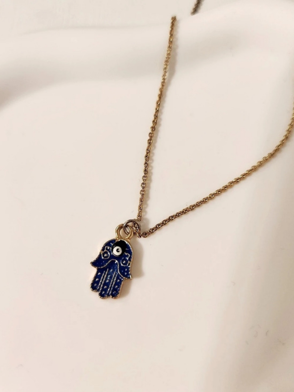 Hamsa Hand Pendant Necklace in Gold & Blue
